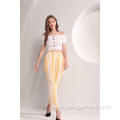 Yellow Stripe Viscose Summer Trousers